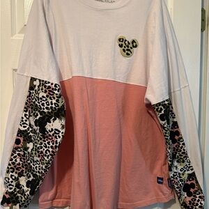 Disney Pink and White Long Sleeve Tee with Patterned Sleeves